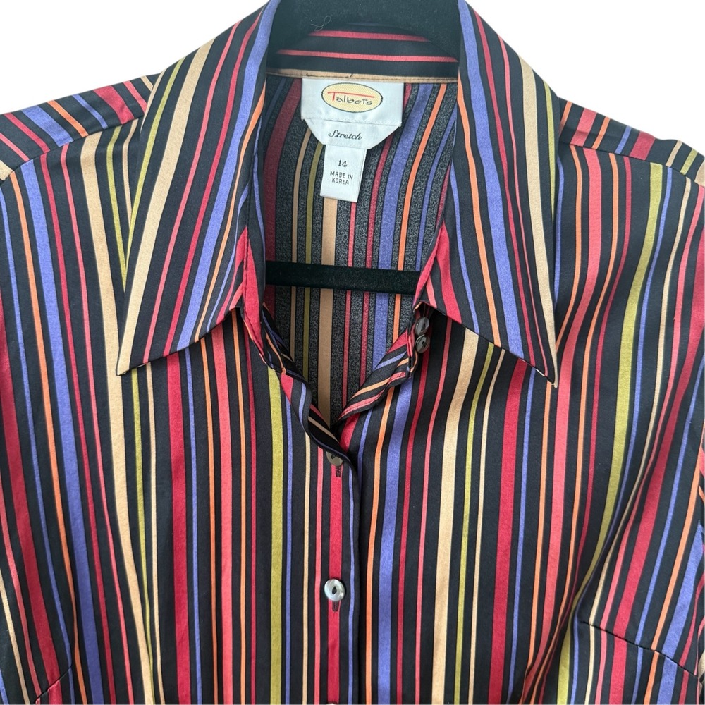 Vintage Talbots Silk Striped Button Down Shirt Womens Large Multi-Blouse